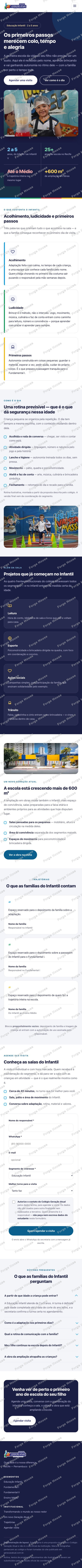 Página da Educação Infantil do Colégio Geração Atual na versão para celular, do topo ao rodapé